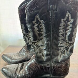 Dark Brown Embossed Leather Western Cowboy Boots
